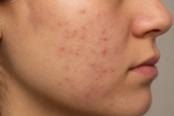 Acne on cheek and jawline medical skin condition portrait