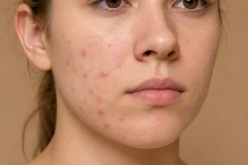 Acne on cheek and jawline medical skin condition portrait