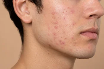 Acne on cheek and jawline medical skin condition portrait