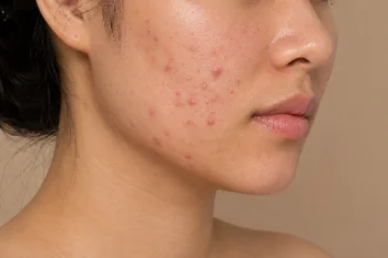 Acne on cheek and jawline medical skin condition portrait