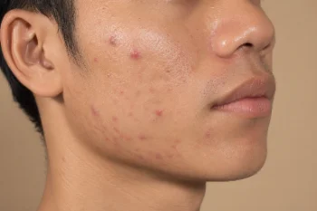 Acne on cheek and jawline medical skin condition portrait