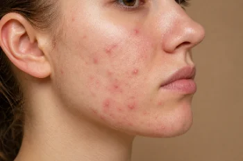 Acne on cheek and jawline medical skin condition portrait