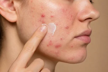 Topical Acne Cream Application on Facial Skin