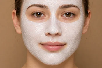 White Facial Clay Mask Applied to Face Close-Up