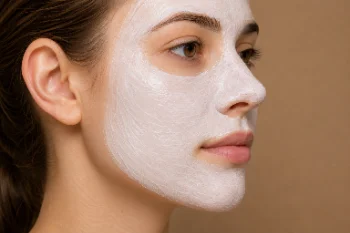 White Facial Clay Mask Applied to Face Close-Up