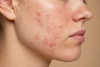 Acne on cheek and jawline medical skin condition portrait