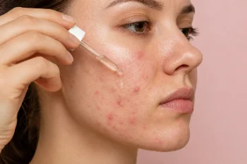 Applying Facial Serum to Acne-Prone Skin Close-Up