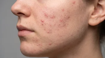 Acne on cheek and jawline medical skin condition portrait