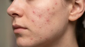 Acne on cheek and jawline medical skin condition portrait