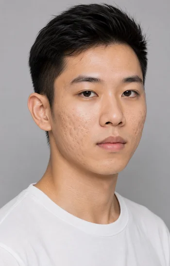 Young Adult Male with Visible Facial Acne Scarring