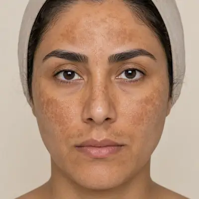 Woman with Hyperpigmentation and Melasma on Face