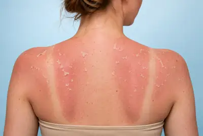 Severe Sunburn and Peeling Skin on Woman Back