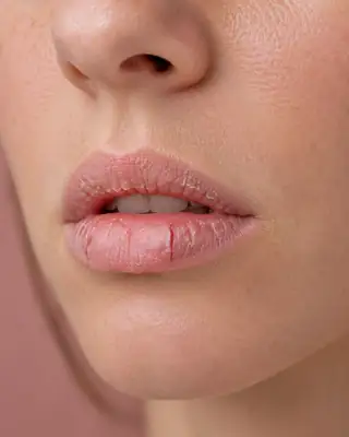 Close-up of Dry and Chapped Lips with Fissures