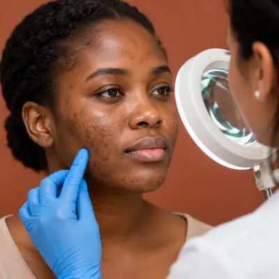 Dermatologist Examining Patient Skin with Magnifying Lamp