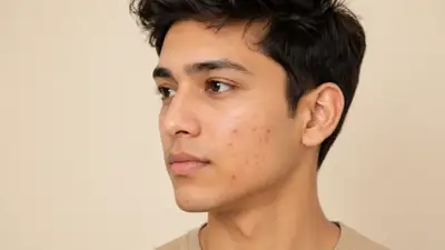 Young Man with Facial Acne and Skin Blemishes