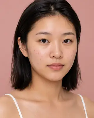 Young Woman with Facial Acne and Blemishes