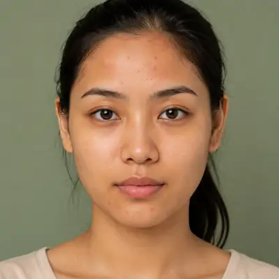 Young Woman with Facial Acne and Blemishes