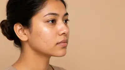 Young Woman with Acne Scars and Blemishes on Cheek