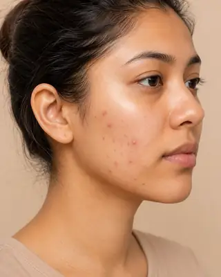 Young Woman with Facial Acne and Blemishes