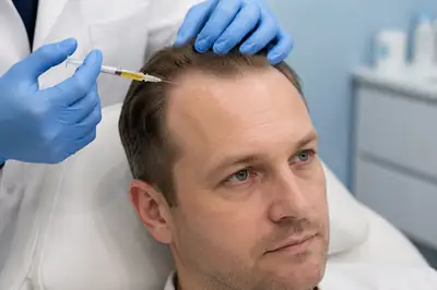 PRP Hair Loss Treatment Injection on Receding Hairline - Clinical Stock Photo