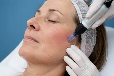 Microneedling Facial Treatment on Mature Skin - Dermatology Clinic Stock Photo