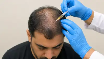 Vertex Hair Loss Treatment with Mesotherapy Injection - Clinical Dermatology Stock Photo