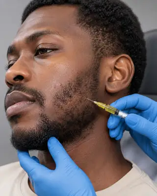 Beard Hair PRP Treatment Injection Procedure on Male Patient Face - Clinical Stock Photo