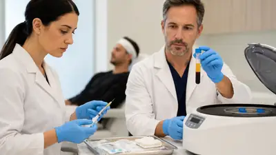 Medical Professionals Preparing PRP Platelet-Rich Plasma Treatment - Clinical Stock Photo