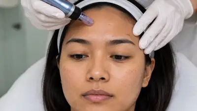 Microneedling Facial Treatment on Forehead Skin for Texture Correction - Stock Photo