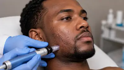 Microneedling Treatment for Beard Scar on Male Patient Face - Clinical Photo