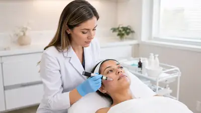 Dermatologist Performing Full Face Microneedling Procedure in Clinic - Stock Photo