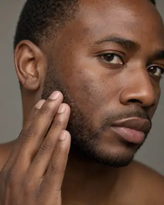 Black Man Moisturizing Facial Skin and Beard Care Clinical Photo