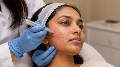 Microneedling Treatment for Acne Scars on Patient Face - Clinical Dermatology Photo