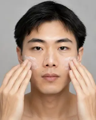 Young Man Applying Daily Sun Protection Cream on Face - Dermatology Photo