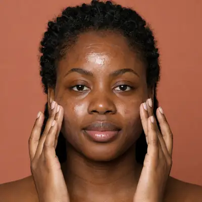 Melanin Safe SPF Application on Woman Face - Clinical Dermatology Photo