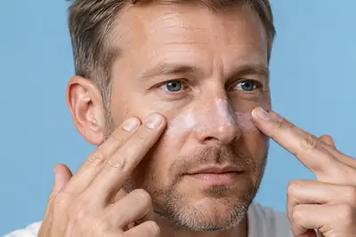Adult Man Applying Sunscreen Lotion to Nose and Face - Dermatology Care