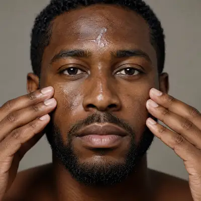 Man Applying Sunscreen on Face - Clinical Skincare Stock Photo
