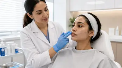 Dermatologist Applying Skincare Cream Treatment to Patient Face - Clinical Photo