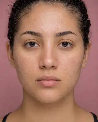 Young Woman with Facial Acne and Blemishes - Clinical Dermatology Photo