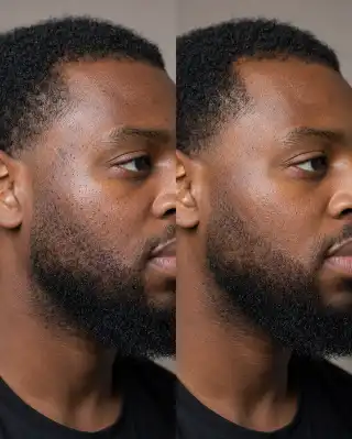 Before and After Treatment of Facial Acne Scars - Dermatology Stock Photo