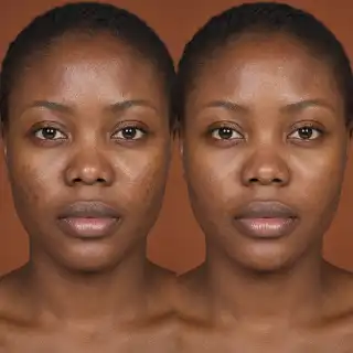Before and After Hyperpigmentation and Acne Treatment on Female Face