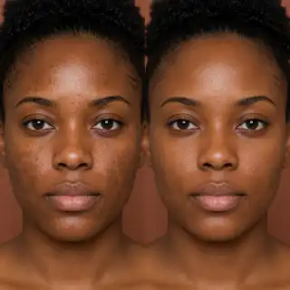Before and After Hyperpigmentation and Acne Treatment on Female Face