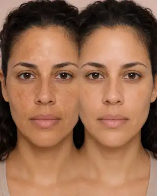 Melasma Chemical Peel Treatment Results Before and After Clinical Stock Photo