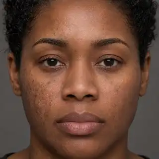 Deep Skin Laser Scars and Hyperpigmentation on Female Face Stock Photo