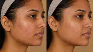 Before and After Cheek Acne Treatment Results - Clinical Dermatology Stock Photo