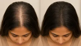 Female Hair Thinning and Density Restoration Comparison - Dermatology Stock Photo