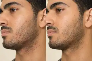 Before and After Jawline Acne Treatment Results - Clinical Dermatology Stock Photo