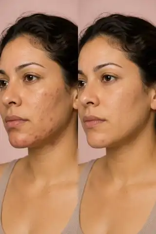 Adult Acne Treatment Improvement Before and After Clinical Stock Photo