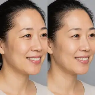 Before and After Treatment of Crow's Feet Wrinkles on Woman Face