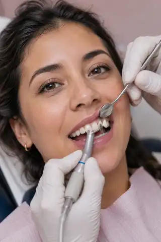 Front Tooth Dental Bonding Procedure by Dentist - Cosmetic Dentistry Stock Photo